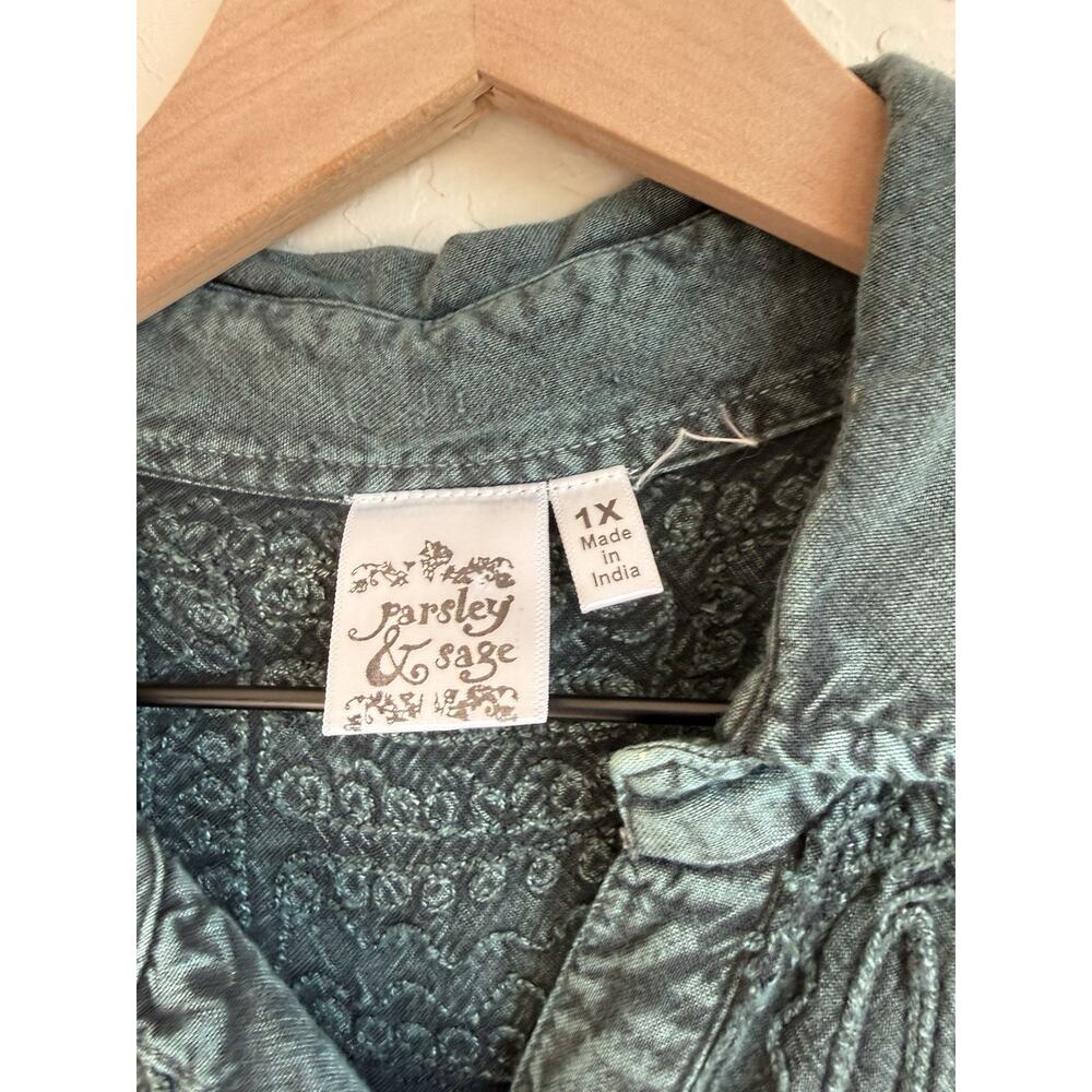 Parsley & Sage Women’s Olive Green Tunic Size 1XL Embroidered Lagenlook Art Wear - Picture 4 of 10